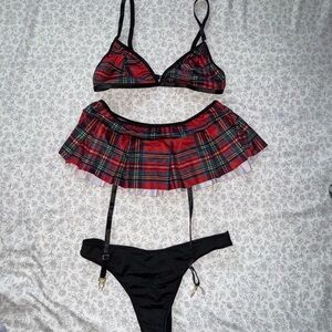 SHEIN Red and Black Plaid Lingerie Set